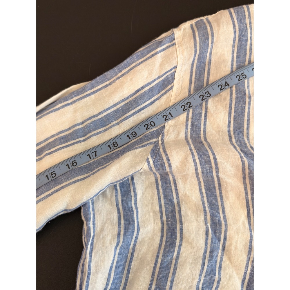 Tahari Linen Button Up Blouse Lagenlook Plus Blue White Striped Coastal 2X‎ - Picture 13 of 14